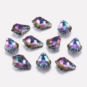 Faceted Glass Rhinestone Charms, Imitation Austrian Crystal, Leaf, Volcano, 11.5x16.5x5.5mm, Hole: 1mm