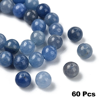60Pcs Natural Blue Aventurine(Dyed & Heated) Beads, Round, 6mm, Hole: 0.8mm