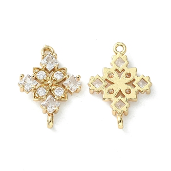 Brass Pave Cubic Zirconia Connector Charms, Light Gold, Rhombus Links, Clear, 20x14x3mm, Hole: 1.2mm