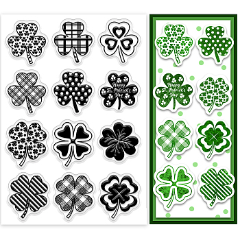 Custom Moon Theme PVC Plastic Clear Stamps, for DIY Scrapbooking, Photo Album Decorative, Cards Making, Clover, 160x110mm