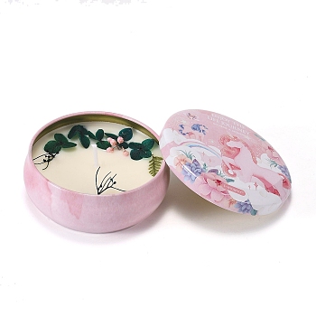 Pink Unicorn Printed Tinplate Candles, Barrel Shaped Smokeless Decorations, with Dryed Flowers, the Box only for Protection, No Supply Again if the Box Crushed, Green, 87x39mm