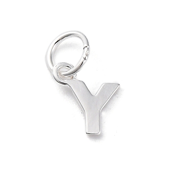 925 Sterling Silver Letter Charms, with Jump Rings and 925 Stamp, Silver Color Plated, Letter Y, 7.5x7.5x0.8mm, Hole: 4mm