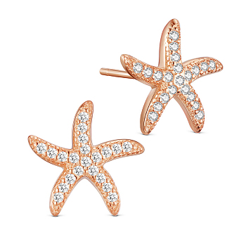 SHEGRACE 925 Sterling Silver Stud Earrings, with Micro Pave AAA Cubic Zirconia Starfish/Sea Stars, Real Rose Gold Plated, 11mm
Packing Size: 53x53x37mm