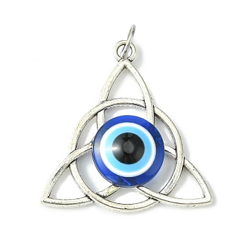 Alloy Triquetra Pendants, Blue Evil Eye Resin Charms with Jump Ring, Antique Silver, 39x29x6mm, Hole: 4.5mm