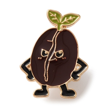 Angry Coffee Bean Enamel Brooches, Golden Alloy Lapel Pin Backs for Backpack Clothes, Coffee, 29x22mm