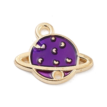 Light Gold Plated Alloy Enamel Pendants, Cadmium Free & Lead Free, Planet Charm, Purple, 13x16x2mm, Hole: 1.5mm