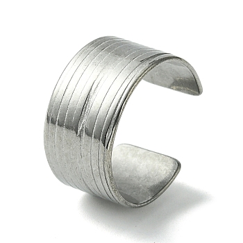 304 Stainless Steel Grooved Open Cuff Ring, Stainless Steel Color, US Size 7 3/4(17.9mm)