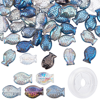 DIY Fish Stretch Bracelet Making Kits, Including Electroplate Glass Beads, Elastic Thread, Black, Beads: 100Pcs/box