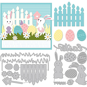 2Pcs 2 Styles Carbon Steel Cutting Dies Stencils, for DIY Scrapbooking, Photo Album, Decorative Embossing Paper Card, Stainless Steel Color, Easter Egg & Rabbit & Plant, Easter Theme Pattern, 10.6~13.4x10.8~16x0.08cm, 1pc/style