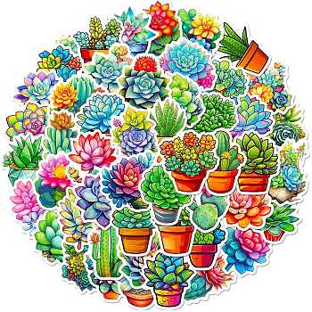 PVC Self Adhesive Plant Cartoon Stickers, Waterproof Succulent Decals, for Kid's Art Craft, Children's Little Fingers, Mixed Color, 80x80x12mm, 50pcs/bag