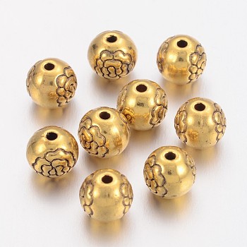 Metal Alloy Beads, Cadmium Free & Nickel Free & Lead Free, Antique Golden, Round, 8mm, Hole: 1mm