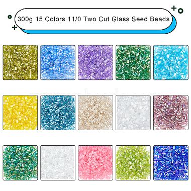 Nbeads 300g 15 Colors 11/0 Two Cut Glass Seed Beads(SEED-NB0001-28)-4