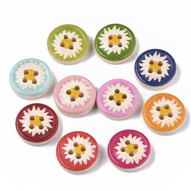 4-Hole Printed Natural Wood Buttons(WOOD-S055-11)-2