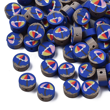 Royal Blue Flat Round Polymer Clay Beads