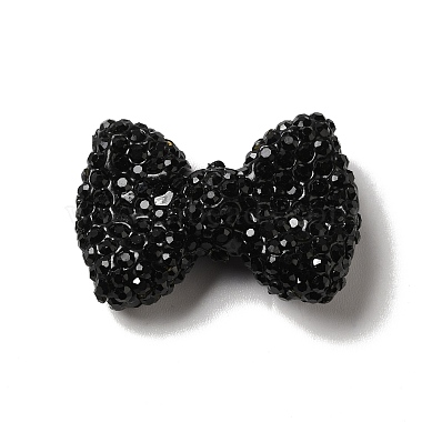 Black Bowknot Polymer Clay+Glass Rhinestone Beads