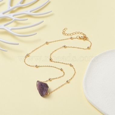 Natural Amethyst Raw Stone Pendant Necklace for Women(NJEW-JN03781-03)-5
