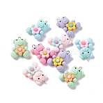 Opaque Resin Pendants, with Platinum Tone Iron Loops, Bear with Flower Charms, Mixed Color, 30x21.5x10mm, Hole: 2mm(X-RESI-G046-03P)