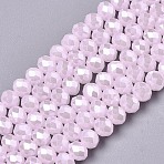 Electroplate Glass Beads Strands, Imitation Jade Beads, Pearl Luster Plated, Faceted, Rondelle, Pink, 3.5~3.8x3mm, Hole: 0.8~1mm, about 105~110pcs/strand, 29~31cm(EGLA-A034-J3mm-A03)