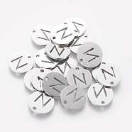 201 Stainless Steel Charms, Flat Round with Letter, Stainless Steel Color, Letter.N, 12x1mm, Hole: 1.5mm(STAS-Q201-T051-N)