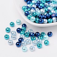 Carribean Blue Mix Pearlized Glass Pearl Beads, Mixed Color, 6mm, Hole: 1mm, about 200pcs/bag(HY-X006-6mm-03)