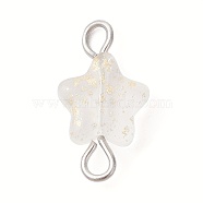 Spray Painted Glass Star Connector Charms, with Stainless Steel Color Plated 304 Stainless Steel Loops, White, 15x8x4mm, Hole: 1.5~1.8mm(PALLOY-JF02338-40B)