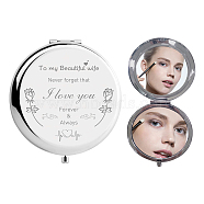 304 Stainless Steel Customization Mirror, Flat Round with Word, Rose Pattern, 7x6.5cm(DIY-WH0245-025)