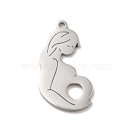 Mother's Day Theme 304 Stainless Steel Pendants, Stainless Steel Color, Pregnant Woman Charms, Human, 25x14x1.3mm, Hole: 1.5mm(STAS-E171-03P-01)