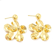 Rack Plating Brass Flower Dangle Stud Earrings, Long-Lasting Plated, Lead Free & Cadmium Free, Real 18K Gold Plated, 44x33mm(EJEW-A028-23G)
