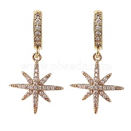 Clear Cubic Zirconia Starburst Dangle Huggie Hoop Earrings, Brass Jewelry for Women, Golden, 35mm, Pin: 0.9mm(EJEW-SW00007-01)