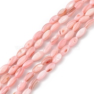 Natural Freshwater Shell Dyed Beads Strands, Horse Eye, Pink, 9.5x5mm, Hole: 0.8mm, about 41pcs/strand, 14.96''(38cm)(SHEL-M018-13-07)