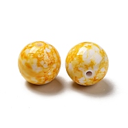 Opaque Acrylic Beads, Round with Ink Danqing Pattern, Gold, 15~16x15mm, Hole: 2mm(SACR-A001-04B)
