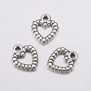 Antique Silver Plated Tibetan Style Zinc Alloy Heart Pendants, Lead Free and Cadmium Free, about 9.5mm wide, 11mm long, hole: 1mm(X-AC0324)