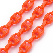 Handmade Opaque Acrylic Coffee Bean Chains, Oval, Orange Red, Link: 27x17x9mm, Oval: 18.5x11.5x4.5mm, about 3.28 Feet(1m)/strand(CHAC-ZX0001-01F)