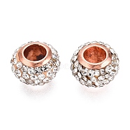 Polymer Clay Rhinestone European Beads, with Brass Single Cores, Large Hole Beads, Rondelle, Rose Gold, Crystal, PP11(1.7~1.8mm), 11x8mm, Hole: 5mm(RB-S055-16B)