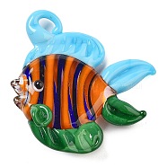 Handmade Lampwork Pendants, Fish, Colorful, 38x38x16mm, Hole: 5x4mm(LAMP-A004-02F)