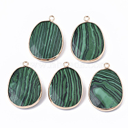 Synthetic Malachite Pendants, with Golden Plated Edge Brass Findings, Nickel Free, Faceted, Oval, 25~26x17~18x5mm, Hole: 1.4mm(G-T131-08B)