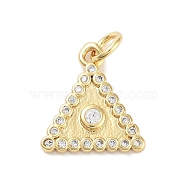 Rack Plating Brass Clear Cubic Zirconia Pendants, with Jump Ring, Long-Lasting Plated, Lead Free & Cadmium Free, Triangle Charms, Real 18K Gold Plated, 14x13x2mm, Hole: 3mm(KK-M293-19G)