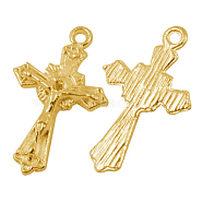 Tibetan Style Alloy Pendants, for Easter, Crucifix Cross, Antique Golden, Cadmium Free & Nickel Free & Lead Free, 23.5x15x3mm, Hole: 1.5mm(X-GLF10635Y-NF)
