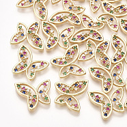 Brass Cubic Zirconia Cabochons, Butterfly, Real 18K Gold Plated, Colorful, 14x15x2mm(KK-T035-113)