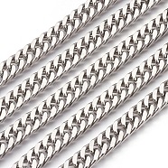201 Stainless Steel Cuban Link Chains, Chunky Curb Chains, Unwelded, Stainless Steel Color, 9mm, 13x9x4mm(CHS-L017-17D)