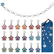 Knitting Row Counter Chains & Locking Stitch Markers Kits, with Dog Paw Print Alloy Enamel Glitter Powder Pendant and Acrylic Beads, Mixed Color, 3~23.9cm, 19pcs/set(HJEW-AB00537)