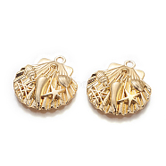Alloy Pendants, Long-Lasting Plated, Scallop Shell Shape, Golden, 28x25.5x4.5mm, Hole: 2.5mm(PALLOY-O094-02G)