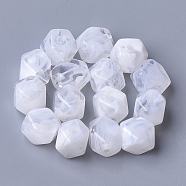 Acrylic Beads, Imitation Gemstone Style, Polygon, Clear & White, 11.5x10x10mm, Hole: 2mm, about 428pcs/500g(OACR-T007-09G)