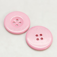 Resin Buttons, Dyed, Flat Round, Pink, 22x3mm(RESI-D033-22mm-05)