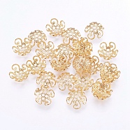 Long-Lasting Plated Brass Bead Caps, 5-Petal, Real 24K Gold Plated, 10x4mm, Hole: 1mm(X-KK-F711-03G)