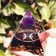 Orgonite Pyramid Resin Energy Generators, Reiki Natural Amethyst & Obsidian Chips Inside for Home Office Desk Decoration, Pisces, 50x50x50mm(PW-WG63740-12)