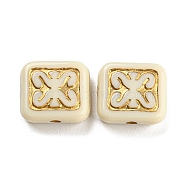 Plating Acrylic Beads, Golden Metal Enlaced, Square with Wave Pattern, Lemon Chiffon, 10.5x12x5mm, Hole: 1.8mm, about 833pcs/500g(OACR-A024-02A)