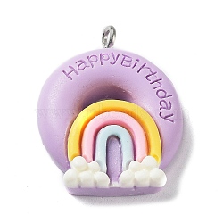 Opaque Resin Imitation Food Pendants, Donut Charms with Platinum Plated Iron Loops for DIY Necklace, Lilac, 26.5x24x8mm, Hole: 1.9mm(CRES-M027-01F)