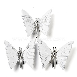 Natural Howlite Mineral Ornaments, with Butterfly Alloy Holder, for Home Desktop Feng Shui Ornament, 75~82.5x89~104.5x15~16.5mm(G-D089-02P-05)