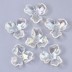 Transparent Acrylic Bead Caps, AB Color Plated, 3-Petal Flower, Clear AB, 36x39x11mm, Hole: 2.2mm(PACR-R246-020)